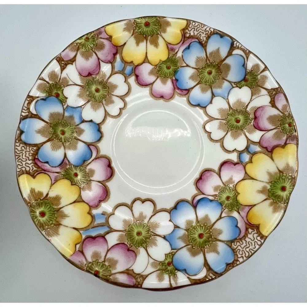Victoria C and E Bone China England Teacup & Saucer Set  Annette Floral Flowers